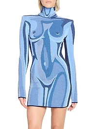 Body Trompe L'oeil Knit Long-Sleeve Minidress