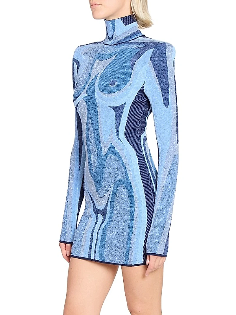 Body Trompe L'oeil Knit Long-Sleeve Minidress