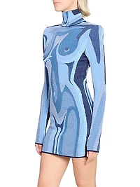Body Trompe L'oeil Knit Long-Sleeve Minidress