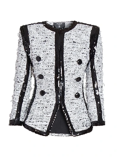 Sequin-Embellished Collarless Jacket