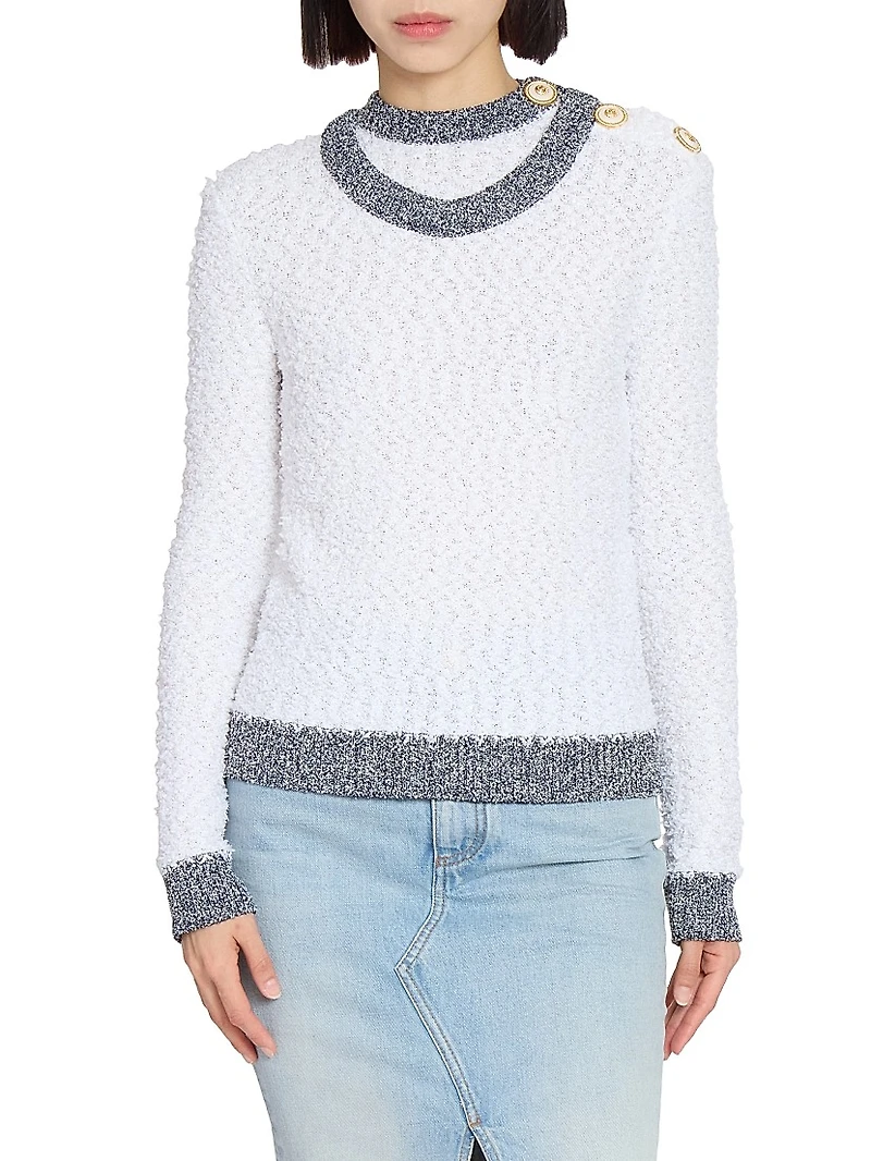 Tweed Trompe L'oeil Crewneck Sweater
