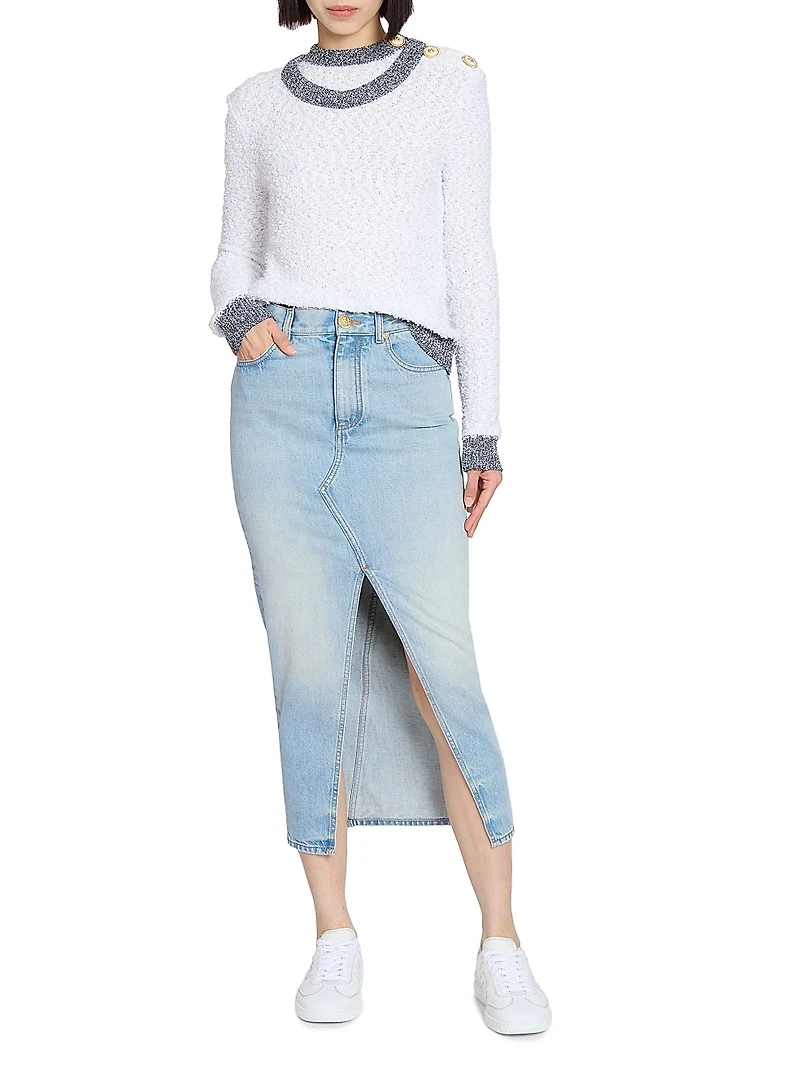 Tweed Trompe L'oeil Crewneck Sweater