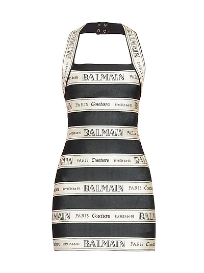 Logo Striped Halterneck Body-Con Minidress