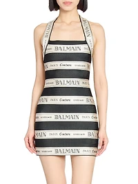 Logo Striped Halterneck Body-Con Minidress