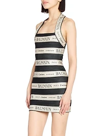 Logo Striped Halterneck Body-Con Minidress