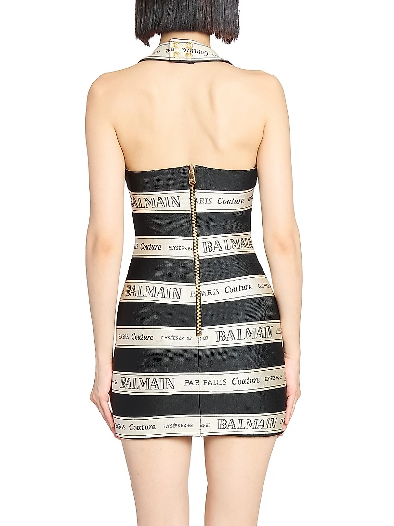 Logo Striped Halterneck Body-Con Minidress