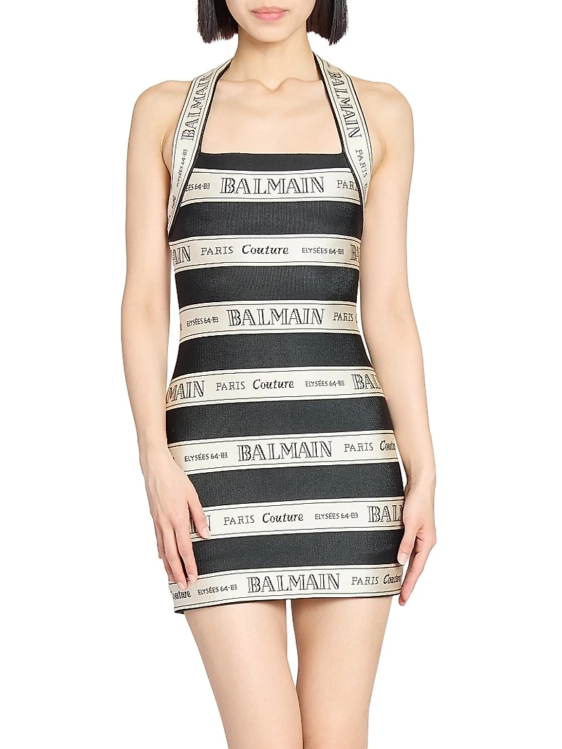Logo Striped Halterneck Body-Con Minidress