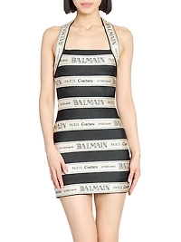 Logo Striped Halterneck Body-Con Minidress