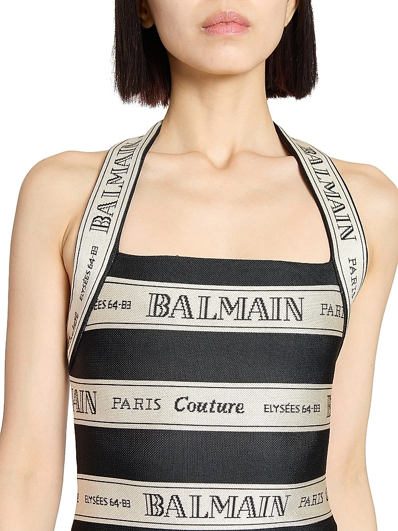 Logo Striped Halterneck Body-Con Minidress