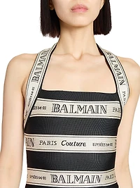 Logo Striped Halterneck Body-Con Minidress
