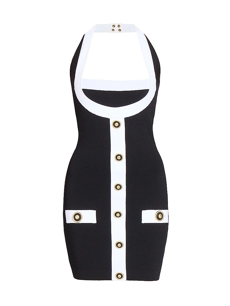 Colorblocked Knit Halterneck Minidress