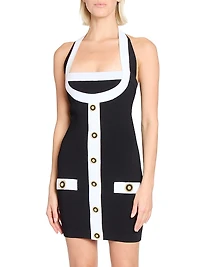 Colorblocked Knit Halterneck Minidress