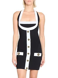 Colorblocked Knit Halterneck Minidress