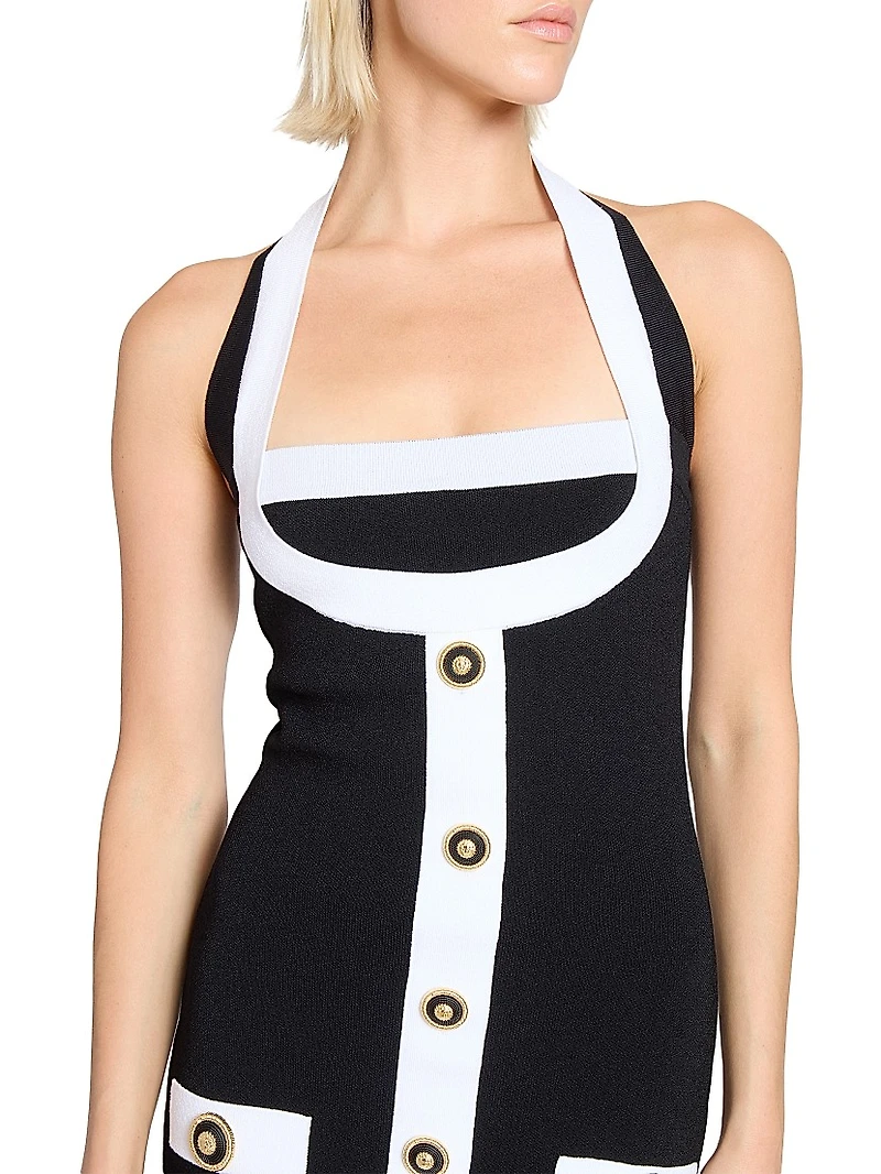 Colorblocked Knit Halterneck Minidress