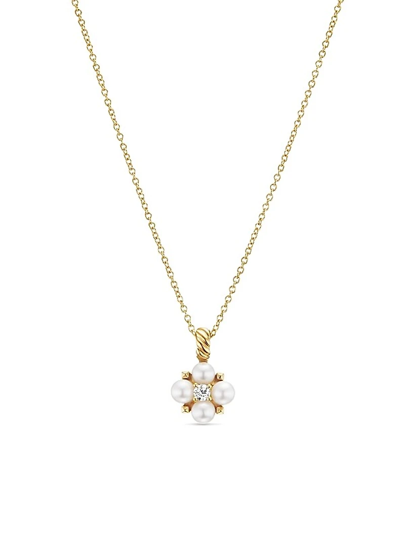 Petite Modern Renaissance Pearl Necklace in 18K Yellow Gold with Center Diamond, 7.8MM