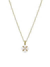 Petite Modern Renaissance Pearl Necklace in 18K Yellow Gold with Center Diamond, 7.8MM