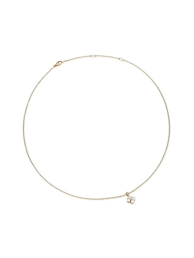 Petite Modern Renaissance Pearl Necklace in 18K Yellow Gold with Center Diamond, 7.8MM