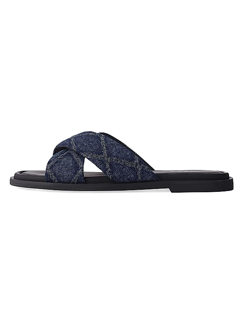 Geo Cross-Strap Denim Sandals