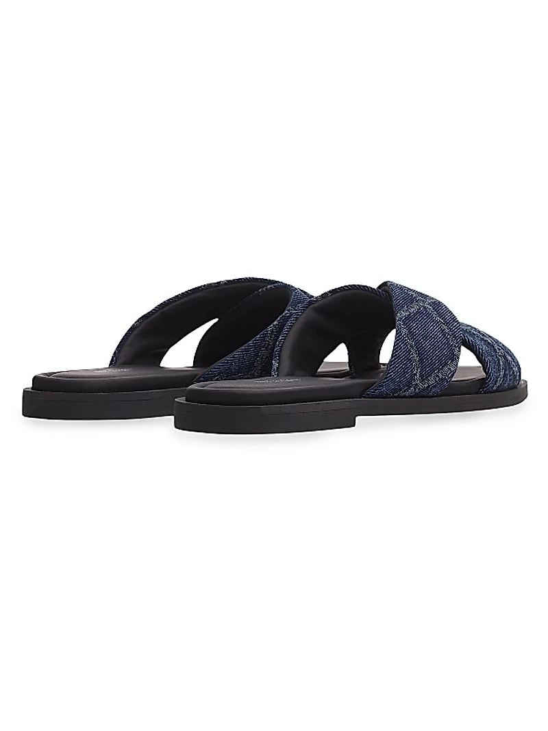 Geo Cross-Strap Denim Sandals