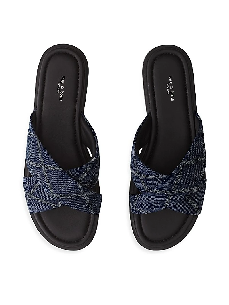 Geo Cross-Strap Denim Sandals