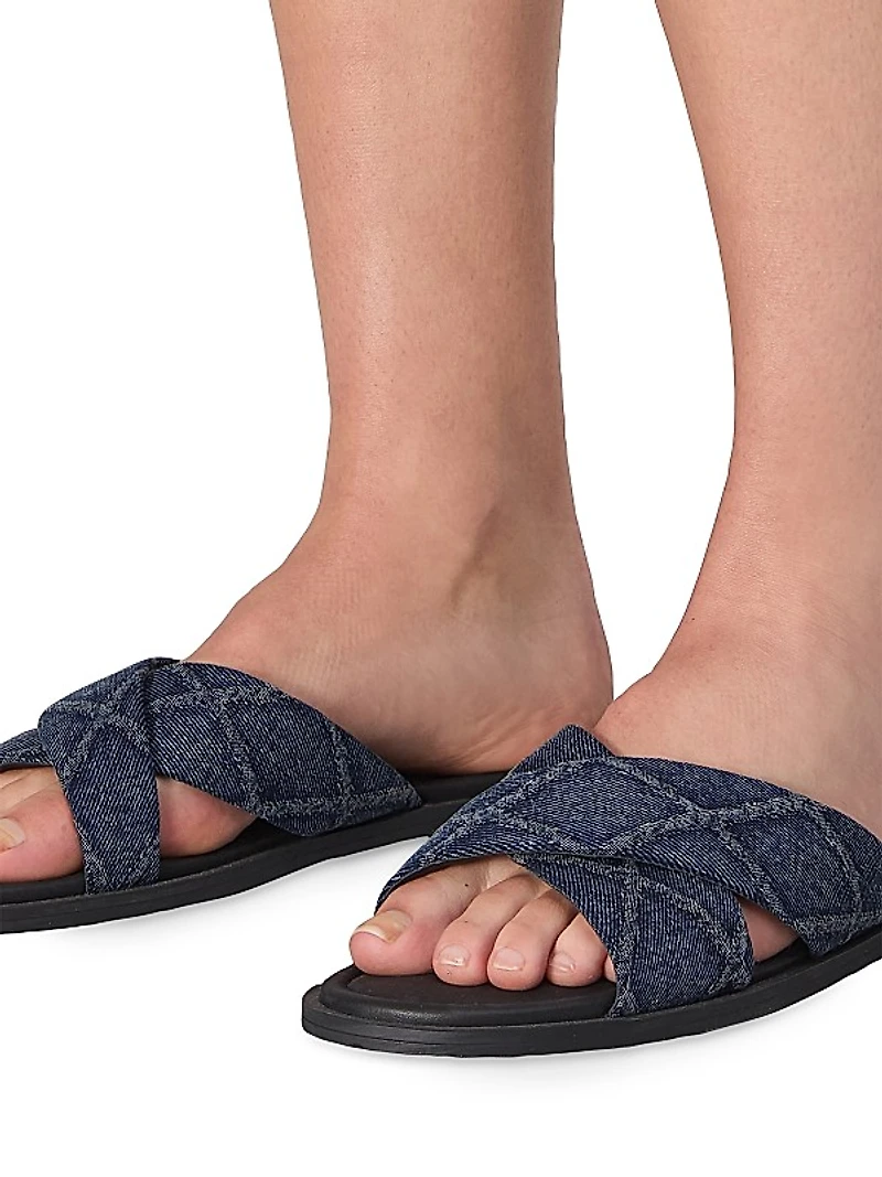 Geo Cross-Strap Denim Sandals