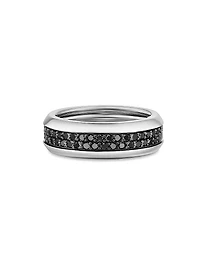 Beveled Pavé Two Row Band Ring 18K White Gold, 8MM