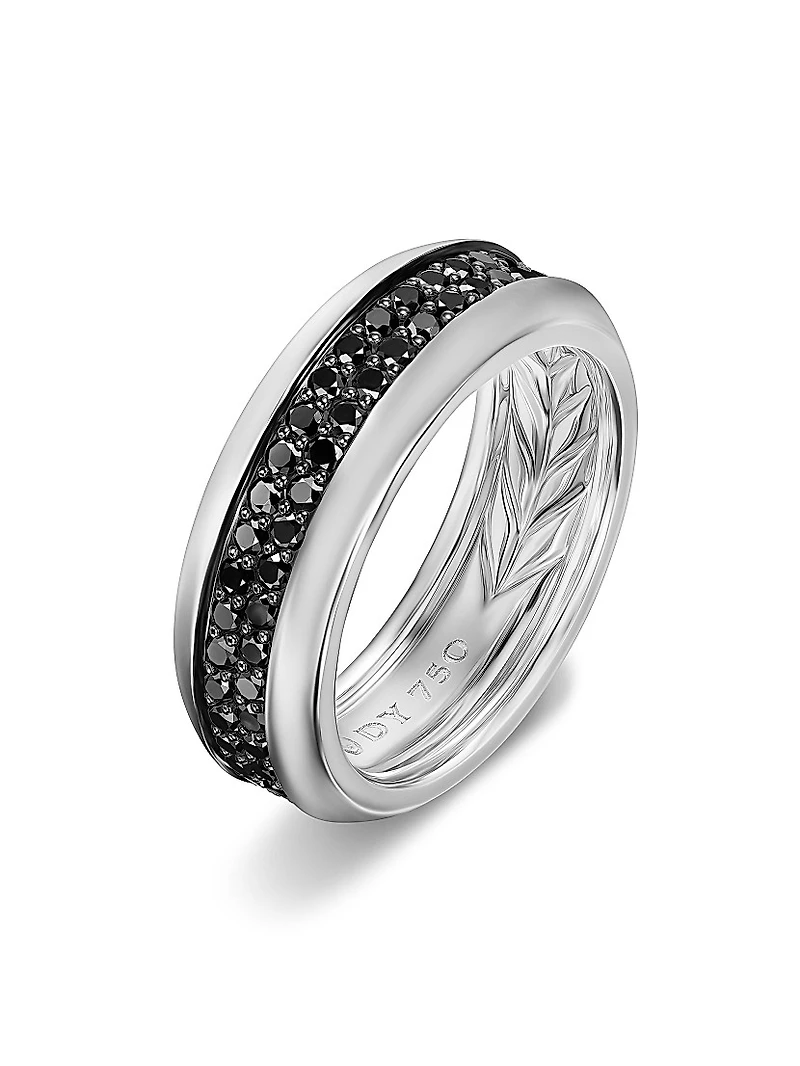 Beveled Pavé Two Row Band Ring 18K White Gold, 8MM