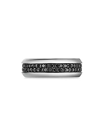 Beveled Pavé Two Row Band Ring 18K White Gold, 8MM