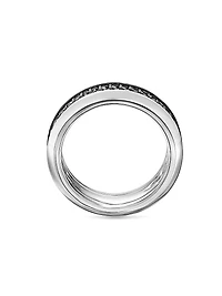 Beveled Pavé Two Row Band Ring 18K White Gold, 8MM