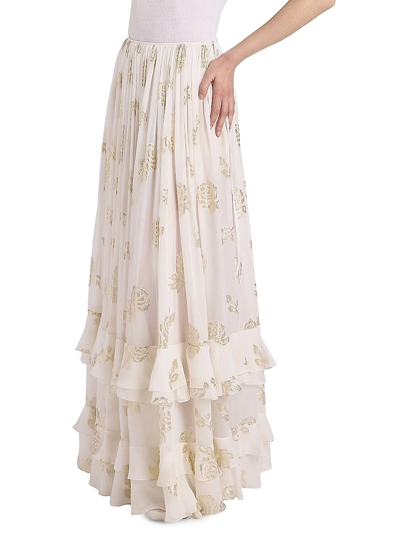 Floral Jacquard Silk-Blend Maxi-Skirt