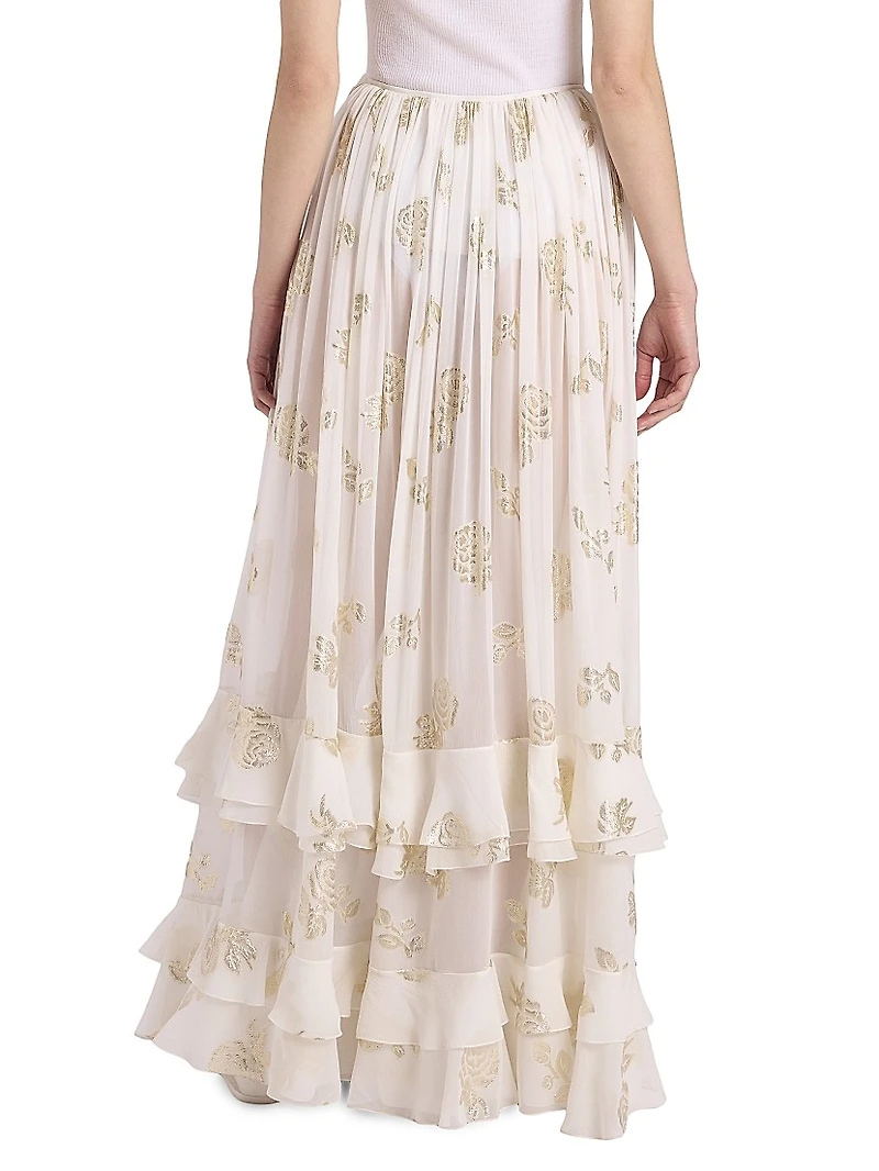 Floral Jacquard Silk-Blend Maxi-Skirt