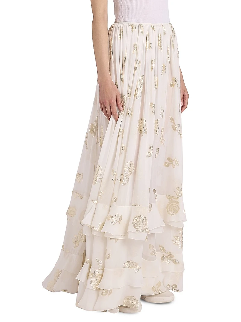 Floral Jacquard Silk-Blend Maxi-Skirt
