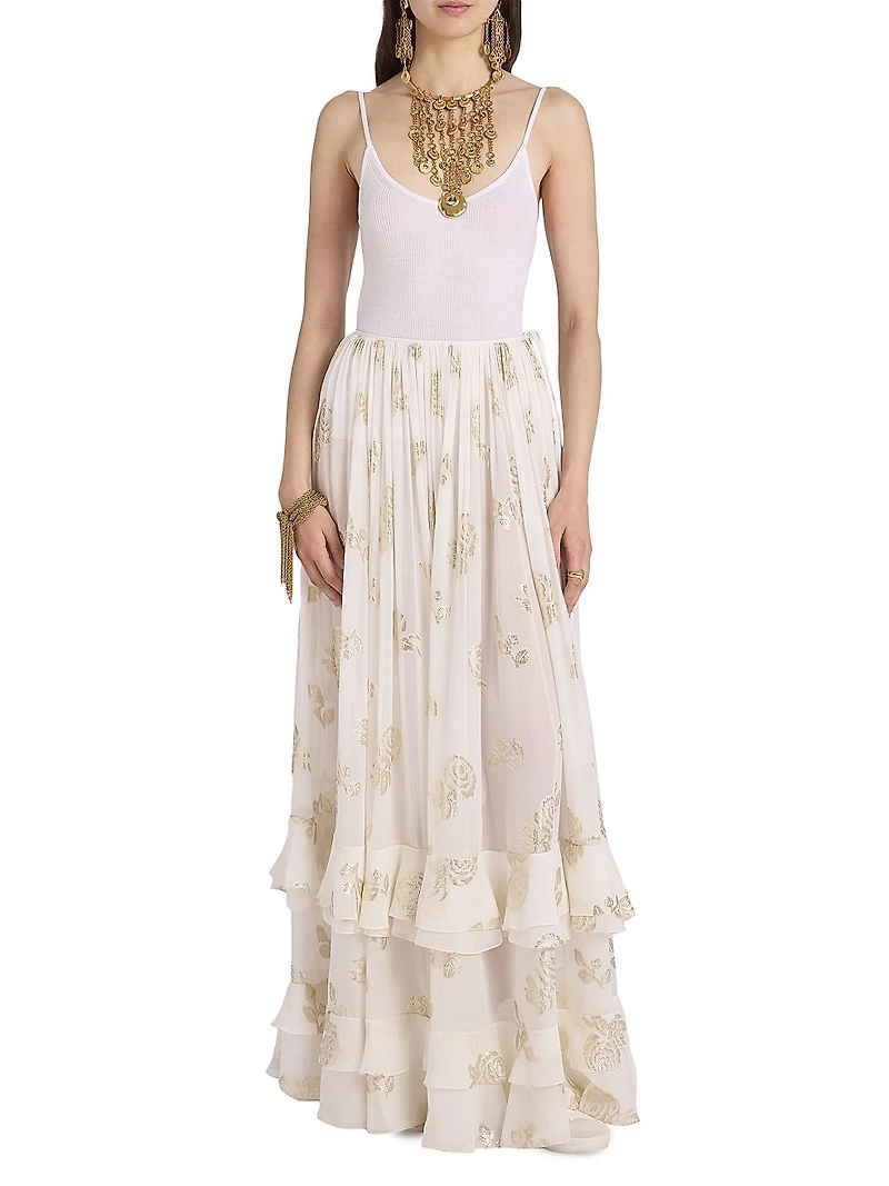 Floral Jacquard Silk-Blend Maxi-Skirt