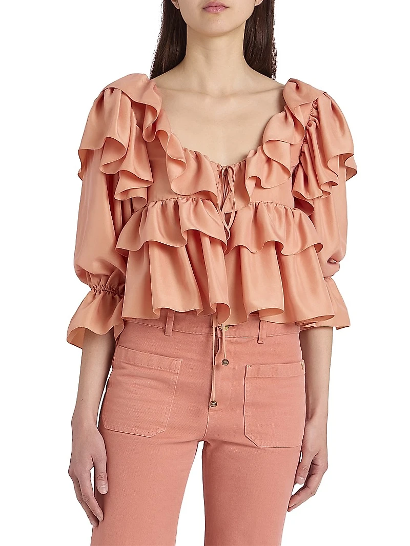 Ruffled Silk Crop Blouse
