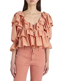 Ruffled Silk Crop Blouse