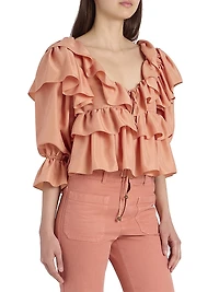 Ruffled Silk Crop Blouse