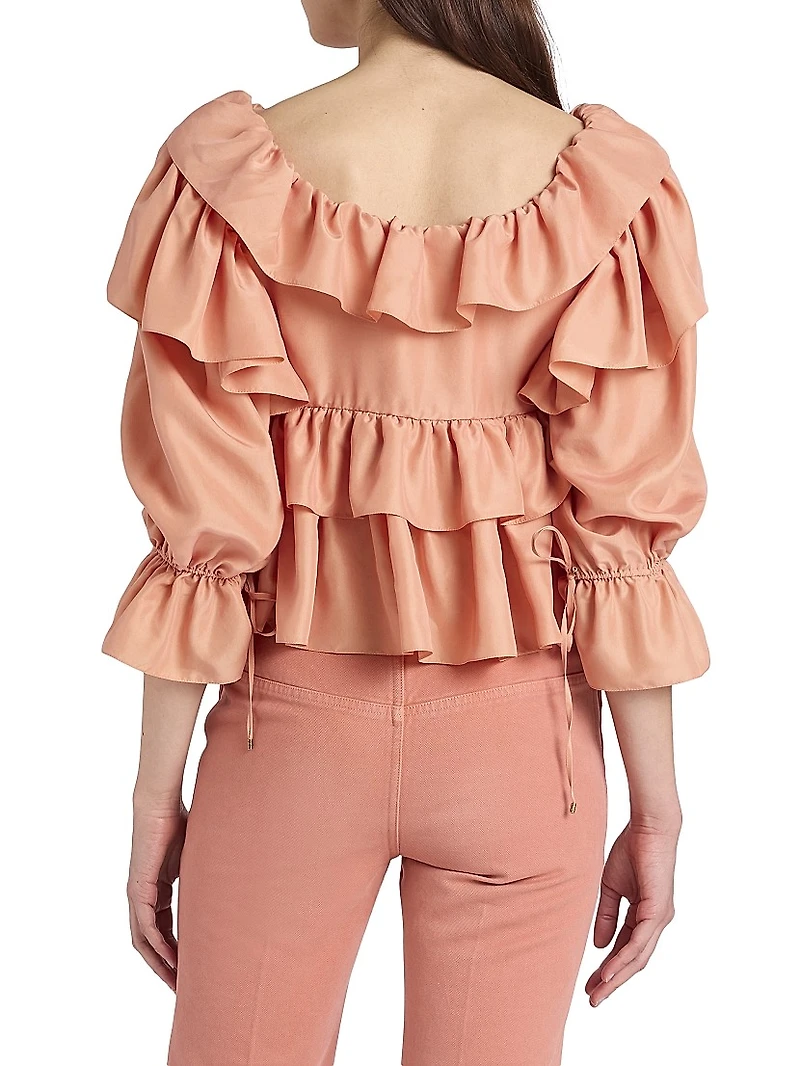Ruffled Silk Crop Blouse