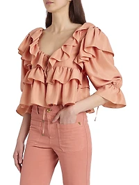 Ruffled Silk Crop Blouse