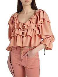 Ruffled Silk Crop Blouse
