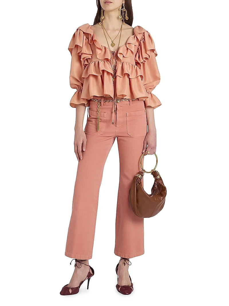 Ruffled Silk Crop Blouse