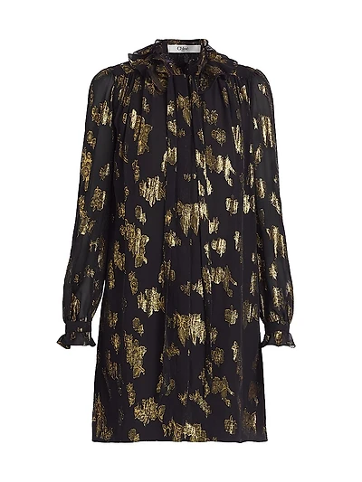Metallic Ikat-Inspired Silk-Blend Minidress