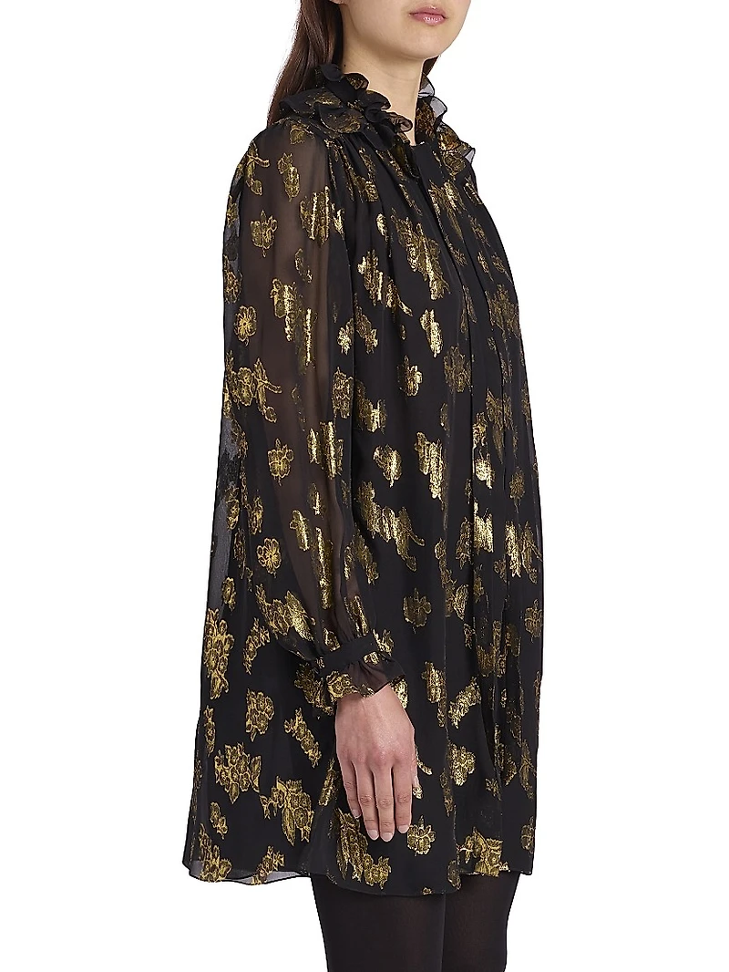 Metallic Ikat-Inspired Silk-Blend Minidress