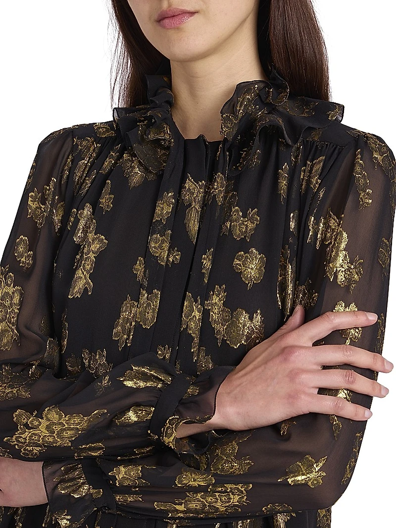 Metallic Ikat-Inspired Silk-Blend Minidress