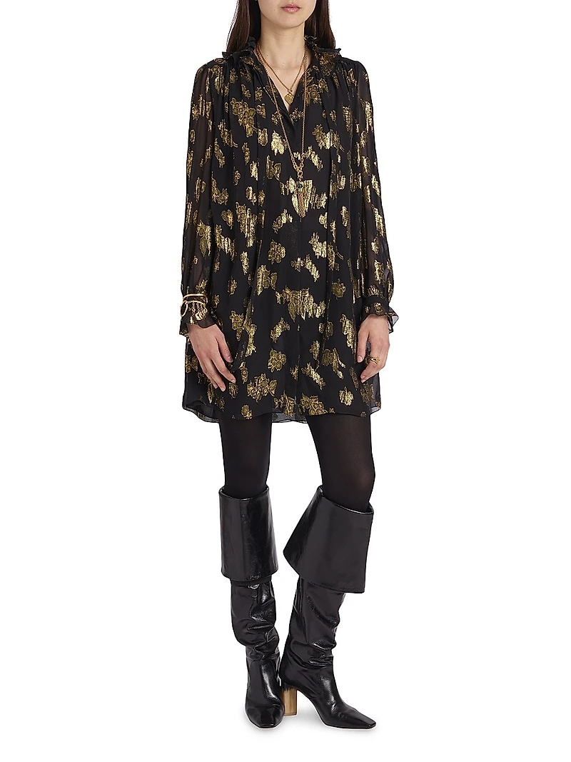 Metallic Ikat-Inspired Silk-Blend Minidress