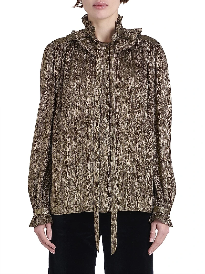 Ruffled Silk-Blend Lamé Blouse