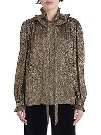 Ruffled Silk-Blend Lamé Blouse
