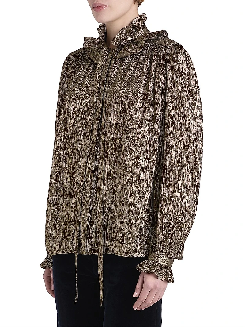 Ruffled Silk-Blend Lamé Blouse