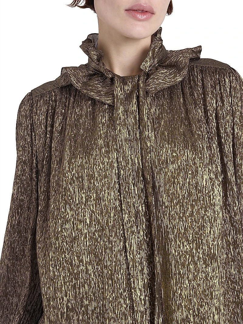 Ruffled Silk-Blend Lamé Blouse
