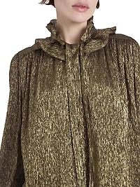 Ruffled Silk-Blend Lamé Blouse