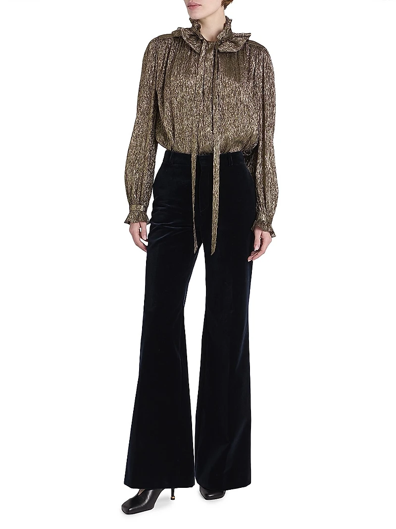 Ruffled Silk-Blend Lamé Blouse